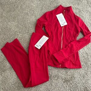 Red Lululemon Athletic Jacket and Leggings Set